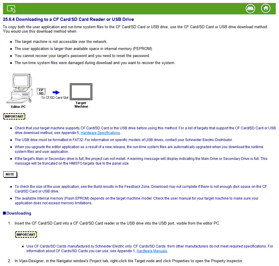 Help Section 25.6.4 Downloading to a CF Card/SD Card Reader or USB Drive