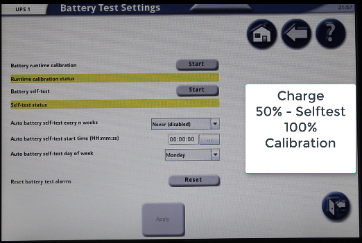 PX 250/500 Battery Test Settings Screen shot