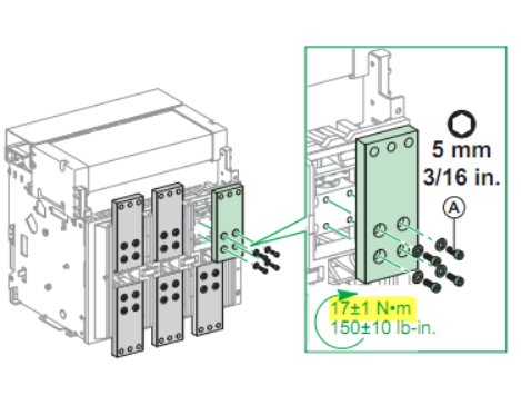 ¿Cual es el par de apriete de las palas de conexión, referencia LV847963SP, para el interruptor MTZ2 de 3200 A?