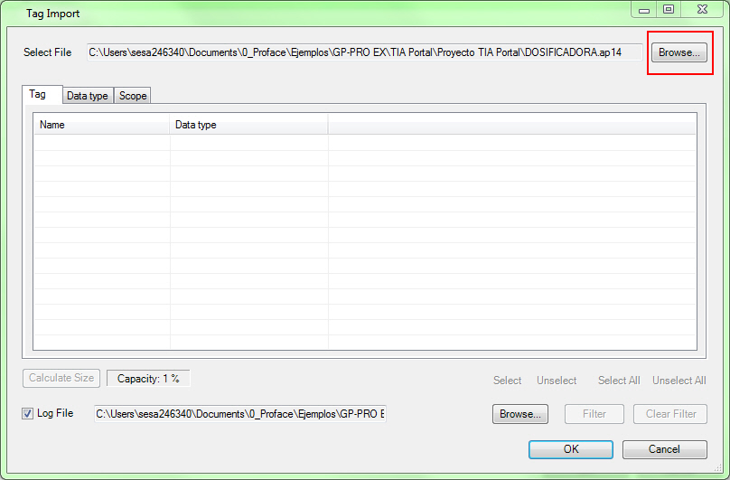 GP-Pro EX - TIA portal driver - Tag Import - Select folder