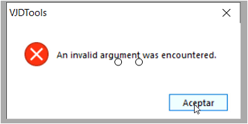 "VJDtools: An invalid argument was encountered." al arrancar Vijeo Designer 6.2 SP5.1 en Windows 10
