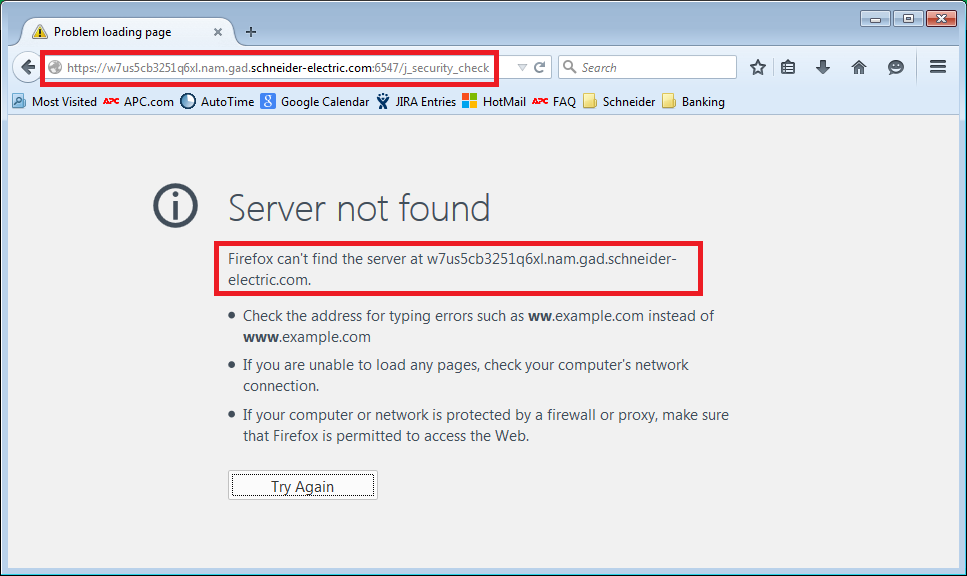 Image of Server not found error message