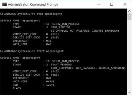 Command prompt stop-start service