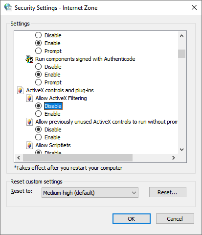 activex settings