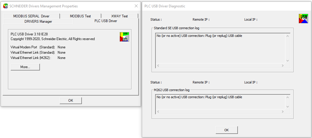 PLC USB Driver Diagnostic - No active USB connection