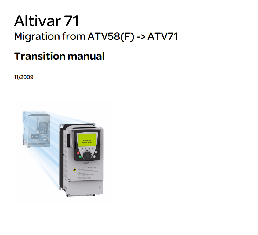 ATV58 ATV71 Altivar 71 Migration from ATV58 Transition manual ¿Es posible sustituir un variador de frecuencia ATV58 por un ATV71 en una instalación manteniendo los mismos parámetros de configuración?